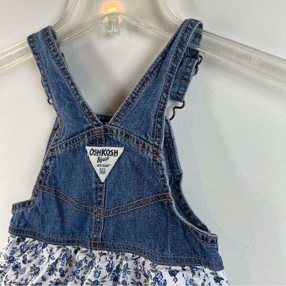 Oshkosh Girls 2T Denim Overall Dress Frill Skirt Eyelet Lace Tiered Gingham - Picture 5 of 9